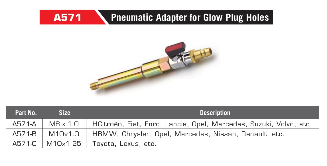 A571 Pneumatic Adapter for Glow Plug Holes